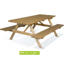 Table pique nique bois avec bancs intégrés - dans la catégorie : table de jardin avec banc s de Jardipolys -