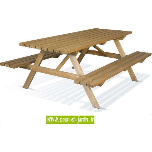 Table pique nique bois avec bancs intégrés - dans la catégorie : table de jardin avec banc s de Jardipolys -