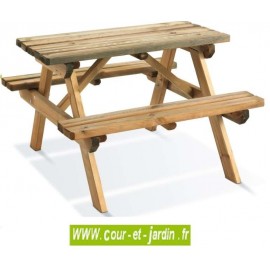 Table de pique nique bois WAPITI pour enfants - Table de jardin bois avec banc intégré