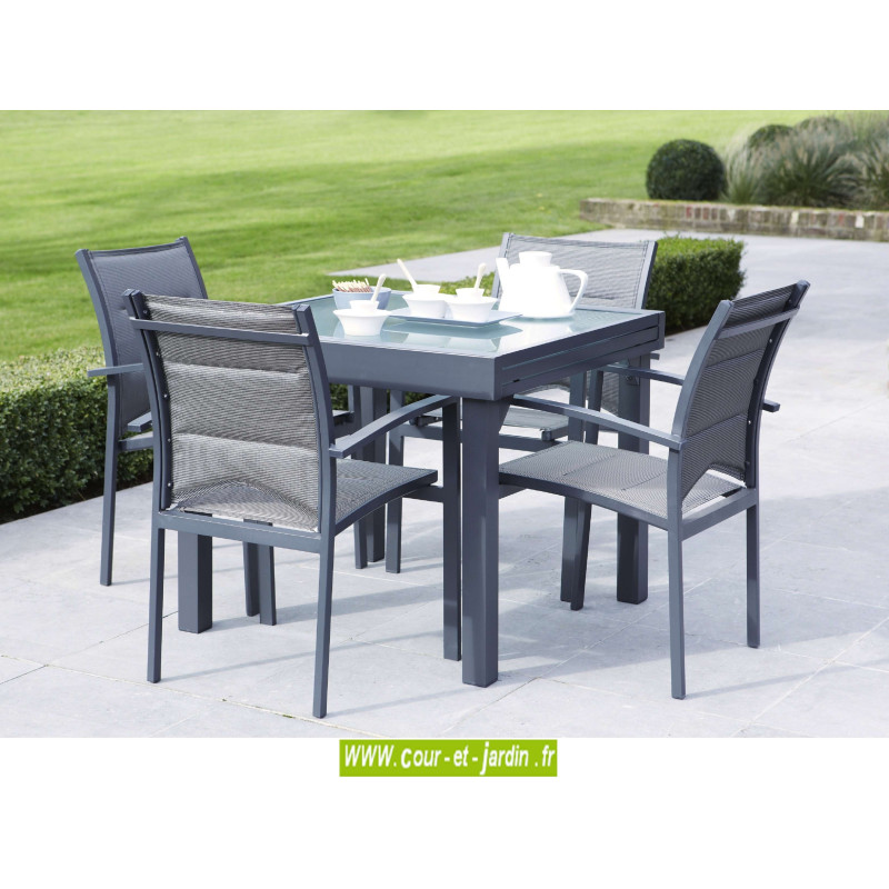 Salon de jardin aluminium "Modulo 4" gris anthracite à 4 fauteuils Salon de jardin aluminium "Modulo 4" gris anthracite à 4 fauteuils