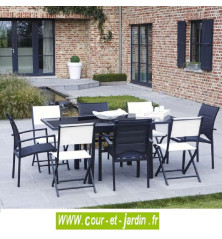 Salon de jardin MODULO 4 / 8 noir - alu textilène