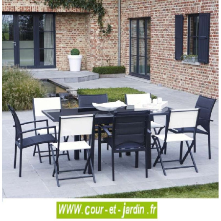 Salon de jardin MODULO 4 / 8 noir - alu textilène