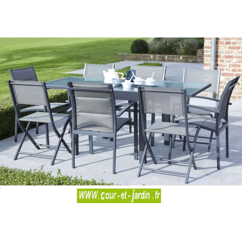 Salon de jardin MODULO 4 / 8 gris - alu textilène Salon de jardin MODULO 4 / 8 gris - alu textilène