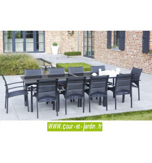 Salon de jardin MODULO 6 / 10 noir - alu textilène