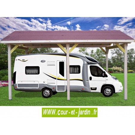 Carport Camping car AR 3560 BM CC en bois. Cet abri pour camping car ou abri caravane de 400 x 630 (cm) est de Habrita / Foresta