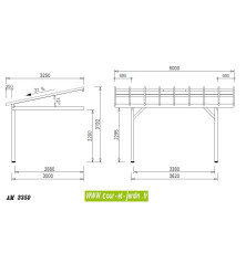 Dimensions de ces Auvents bois à toit bitumé AM3350BM - carports bois ou pergolas bois