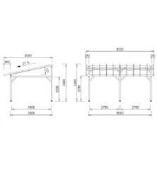 Dimensions du Carport bois AV4563STL monopente sans couverture (4,50x6,32m)