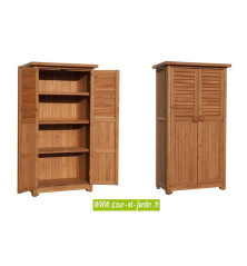 Meuble de rangement balcon PÉPE. Ce placard balcon ou armoire de rangement pour terrasse est en bois lasuré brun