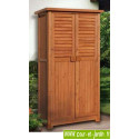 Armoire balcon haute en bois. Cette armoire terrasse ou armoire extérieure PÉPE est en bois raboté lasuré.