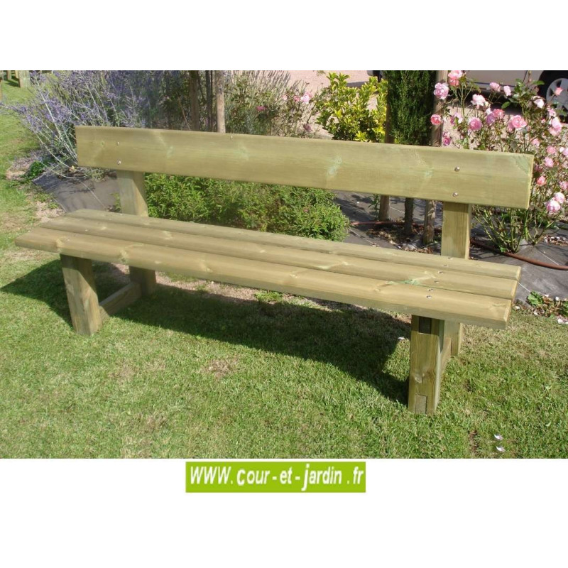 Banc avec dossier : Classique, en bois traité (long : 2m) - Banc de jardin en bois