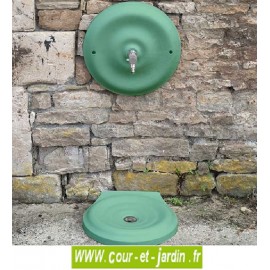 Mascaron et vasque de fontaine extérieure "Quino" avec robinet de jardin - (grand modèle) - coloris vert 2300 . Fontaine jardin