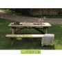 Table avec banc "Robuste". Cette table en bois avec banc, ou table de pique nique en bois, est traitée autoclave