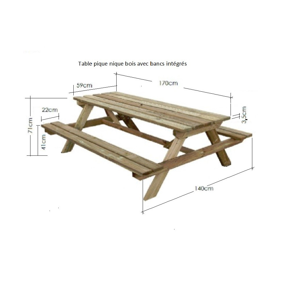table pique-nique bois de 170 cm - table picnic bois 6