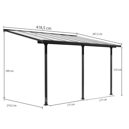 Toit terrasse / Auvent - 12,83 m² - Gris anthracite - Option toile d'ombrage