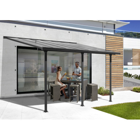 Toit terrasse / Auvent - 15,38 m² - Gris anthracite - Option toile d'ombrage