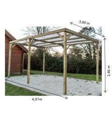 Carport en bois traité CAR3051A, pergola terrasse toit PVC 5mx3