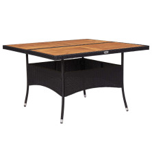 Table d'extérieur Noir Résine tressée et bois d'acacia solide