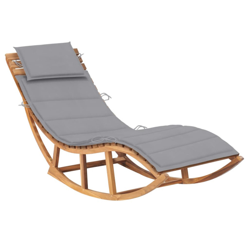 Chaise longue à bascule avec coussin Bois de teck solide