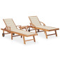 Chaises longues 2 pcs avec table et coussin Bois de teck solide Chaises longues 2 pcs avec table et coussin Bois de teck solide