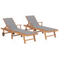 Chaises longues 2 pcs avec coussin gris Bois de teck solide Chaises longues 2 pcs avec coussin gris Bois de teck solide