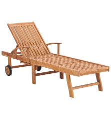Chaises longues 2 pcs avec coussin crème Bois de teck solide