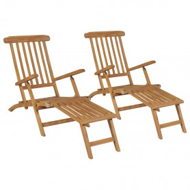 Chaises de terrasse avec repose-pied 2 pcs Bois de teck solide