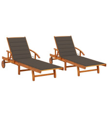 Chaises longues 2 pcs avec coussins Bois d'acacia solide