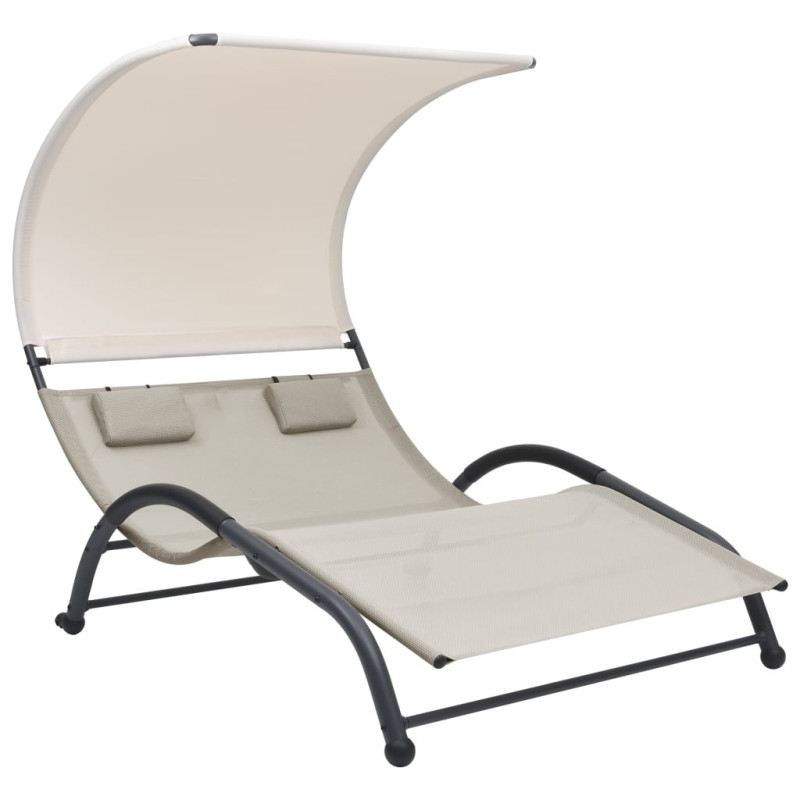 Chaise longue double avec auvent Textilène Crème