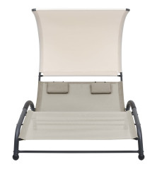 Chaise longue double avec auvent Textilène Crème