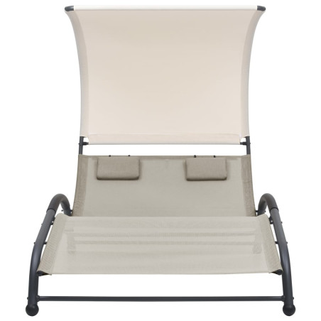 Chaise longue double avec auvent Textilène Crème