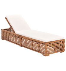 Chaise longue avec coussin crème Bois de teck solide