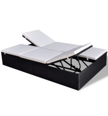 Chaise longue double avec coussin Résine tressée Noir
