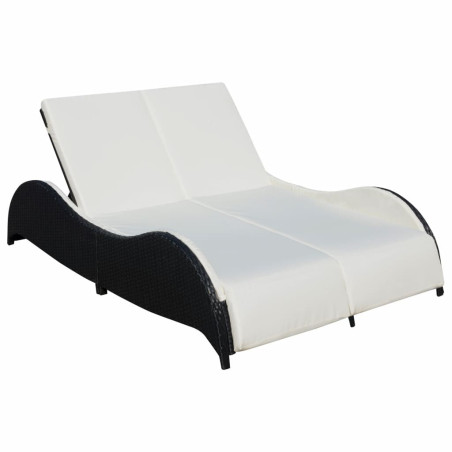 Chaise longue double avec coussin Résine tressée Noir