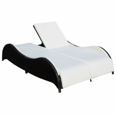 Chaise longue double avec coussin Résine tressée Noir