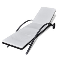 Chaise longue avec coussin et roues Résine tressée Noir
