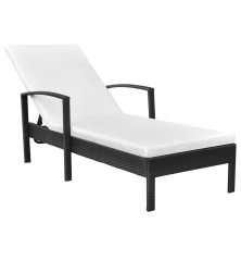 Chaise longue avec coussin Résine tressée Noir