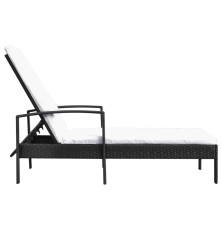Chaise longue avec coussin Résine tressée Noir