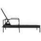 Chaise longue avec coussin Résine tressée Noir Chaise longue avec coussin Résine tressée Noir