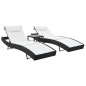 Chaises longues 2 pcs et table Résine tressée et textilène Noir Chaises longues 2 pcs et table Résine tressée et textilène Noir