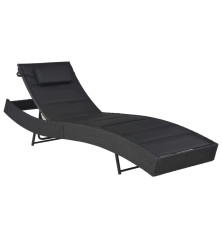 Chaise longue Résine tressée et textilène Noir