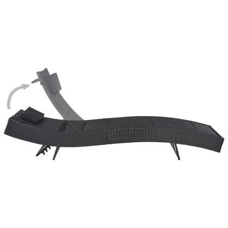 Chaise longue Résine tressée et textilène Noir
