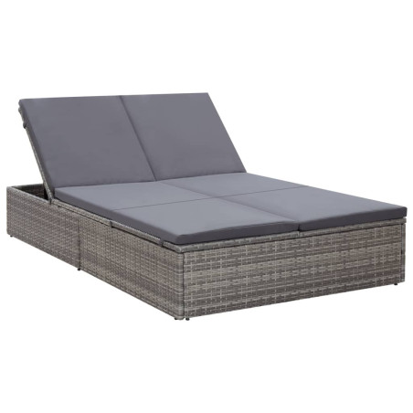 Chaise longue double avec coussin Résine tressée Gris