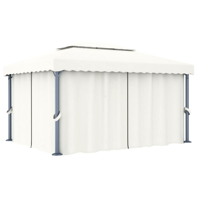 Tonnelle avec rideau 4x3 m Blanc crème Aluminium Tonnelle avec rideau 4x3 m Blanc crème Aluminium