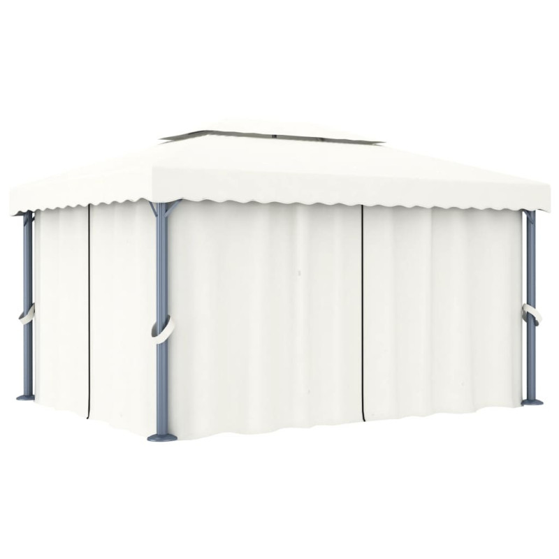 Tonnelle avec rideau 4x3 m Blanc crème Aluminium