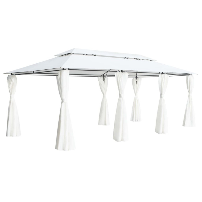 Belvédère avec rideaux 600x298x270 cm Blanc 180 g/m² Belvédère avec rideaux 600x298x270 cm Blanc 180 g/m²