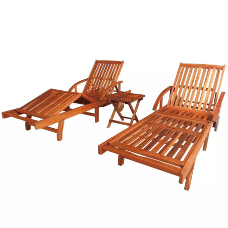 Chaises longues 2 pcs avec table Bois d'acacia solide