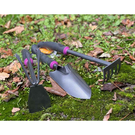 LINXOR Lot de 3 outils de jardinage à main en acier inoxydable - Noir pas  cher 