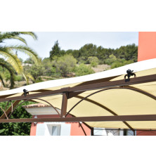 Tonnelle murale ILLUSION 4x3m , vue en situation avec une toile  -  Tonnelle 4x3, ou pergola 4x3.