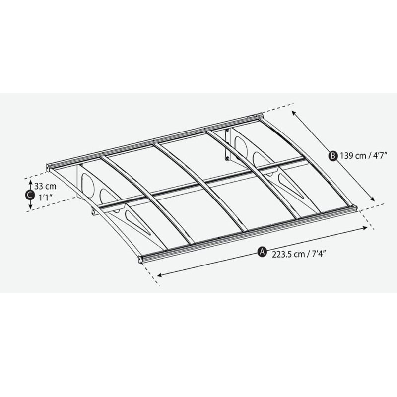 Marquise porte d'entrée Blanc - Bordeaux - 223,5 x 139 cm