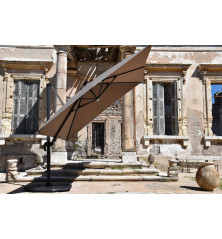 Parasol déporté bandeau  LED solaire CAPEO- Taupe